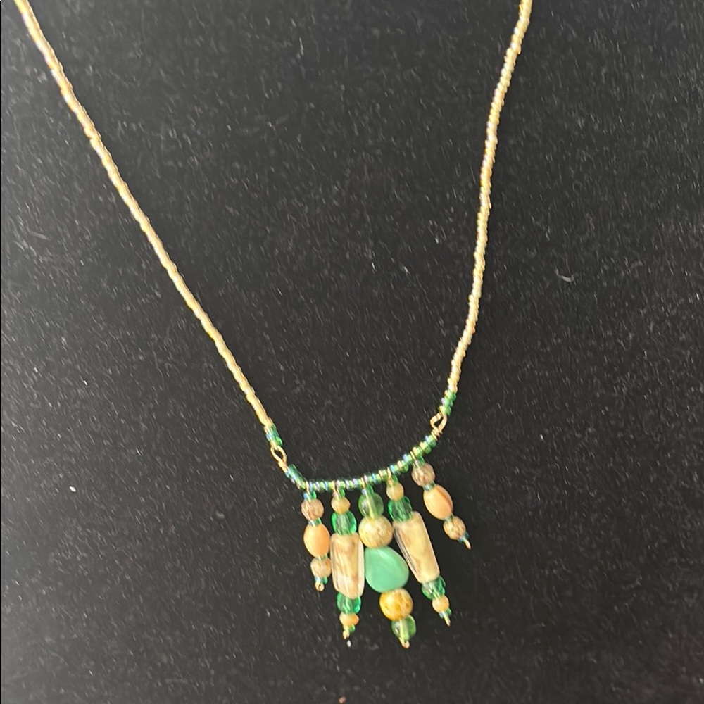 Artisan Green and Yellow Necklace with Dynamic Pendant Design - Picture 4 of 6